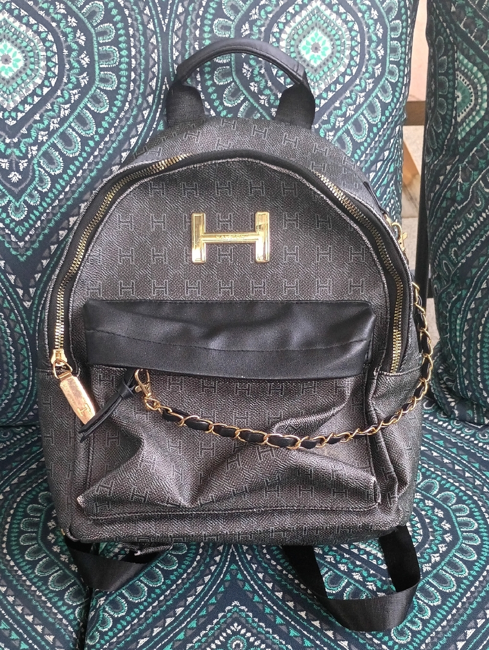 H by Halston Black & Gold Logo Mini Backpack